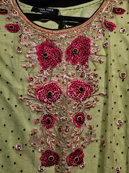 Wedding Wear - 3 PC Ghararah - Olive Green - XL