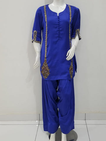 3 Piece Farshi Shalwar - Blue
