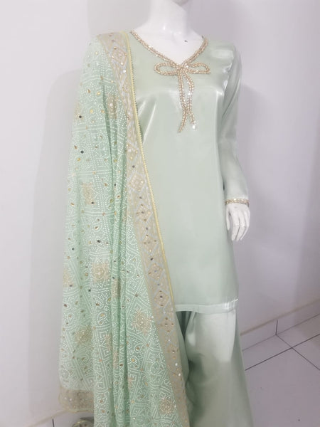 Shirt lawa silk - Shalwar short silk - Dupatta Chunri style shefoon