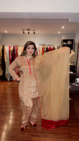 Shirt and Shalwar, (Russian silk fabric), Farshi Shalwar fancy lace, Organze dupatta, fancy material,