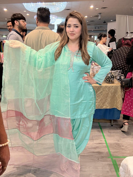 Fancy bowstyle gala with Farshi shalwar - dupatta organza
