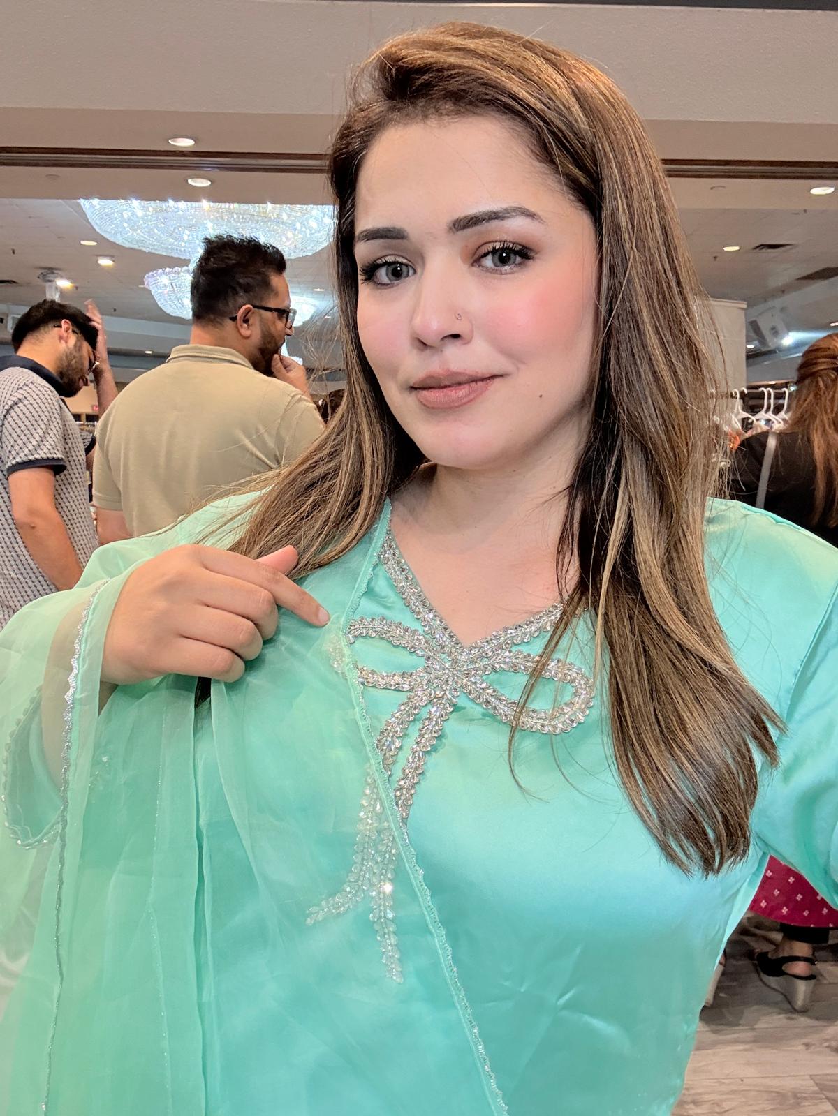 Fancy bowstyle gala with Farshi shalwar - dupatta organza