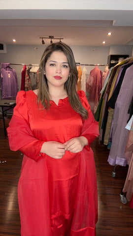Plain suit Farshi shalwar - short silk - Dupatta organza
