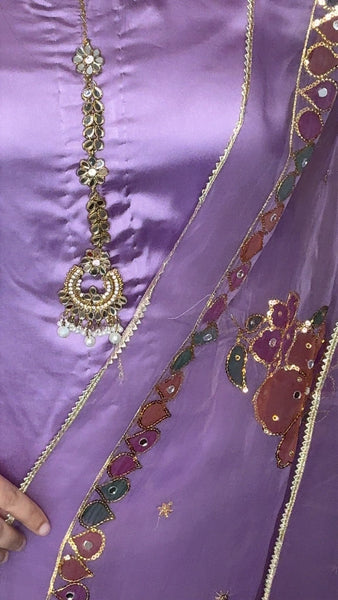Shirt and trouser short silk fabric - dupatta organza fancy printed - Neck line fancy