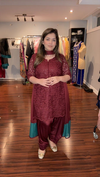 Net cutwork (Shirt) - Dupatta organza - shalwar short silk
