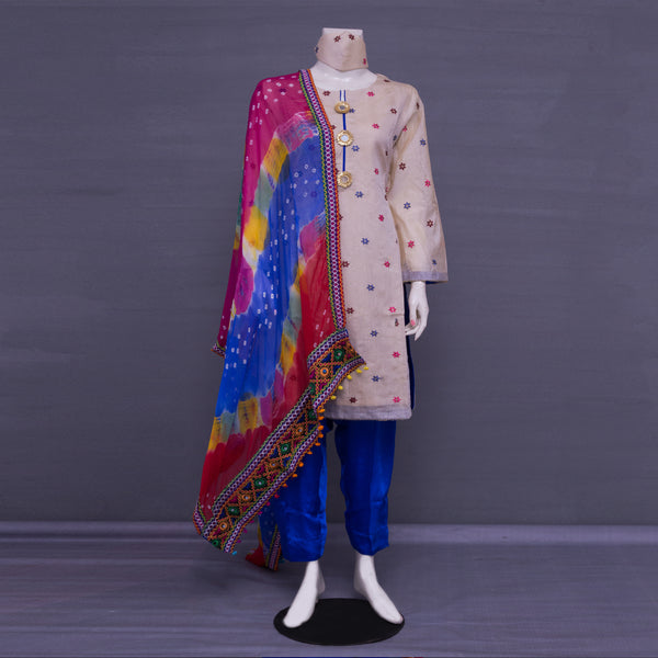 3PC Fancy Collection - Maysoori Suits with Chunri Dupatta - Multiple Colours