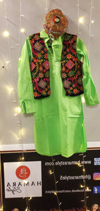 5PC Pathani Dress with Accessories - Parrot Green