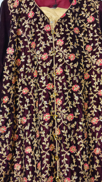 Fancy Wear! - 3 Piece Velvet Dress with Embroidery - Burgundy