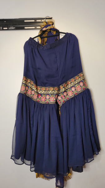 Special Occasion! - 3 Piece Chiffon Coat Style Shararah - Blue