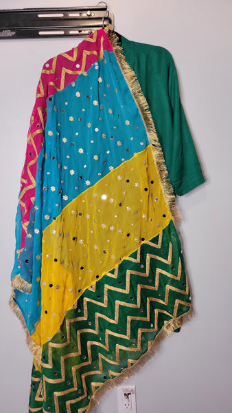 Special Occasion! - 3 Piece Chiffon with Colourful Dupatta - Green