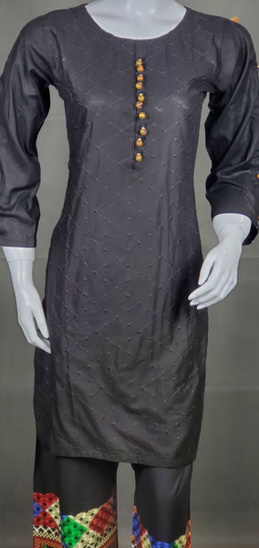 3 PC Dress on Cotton fabric with embroidery - Black