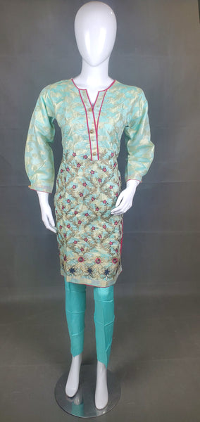 3PC Jacquard Mehsoori Embroided Dress - Sea Green