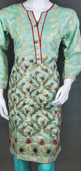 3PC Jacquard Mehsoori Embroided Dress - Sea Green