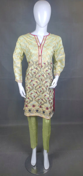 3PC Jacquard Mehsoori Embroided Dress - Light Green