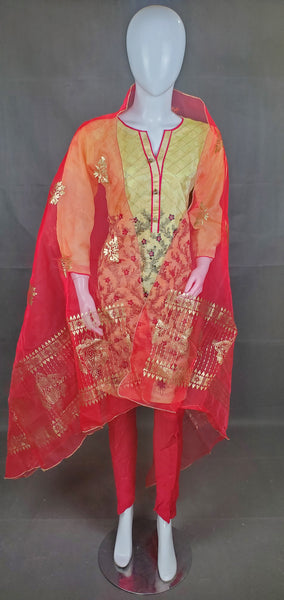3PC Jacquard Mehsoori Embroided Dress - Lemon/Pink
