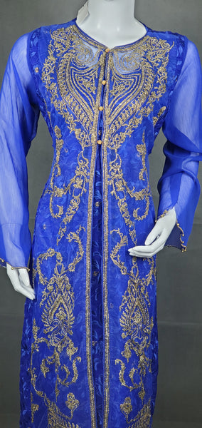2PC Chiffon and Net Dress - Royal Blue