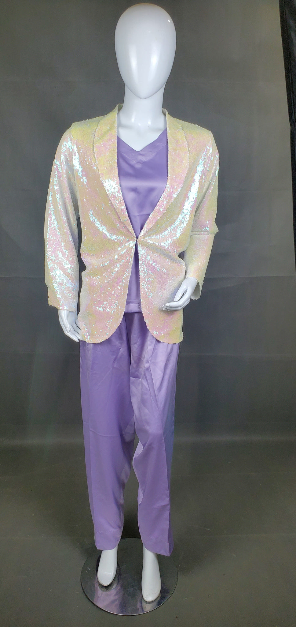 3PC Silk Suit with Sequence Coat - Purple/White
