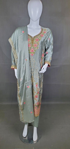 3pcs silk suit with stone work