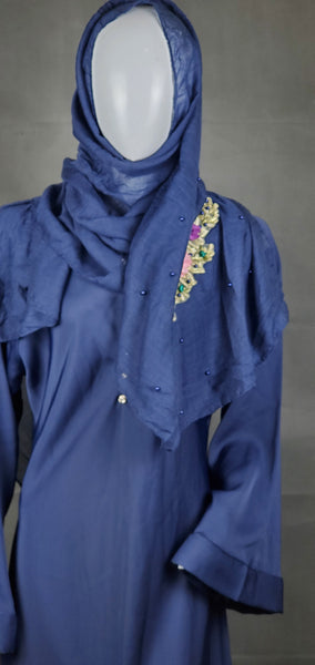 Modest Wear - Embroided Traditional Abaya - Blue