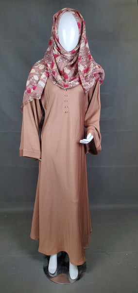 Modest Wear - Embroided Traditional Abaya - Brown