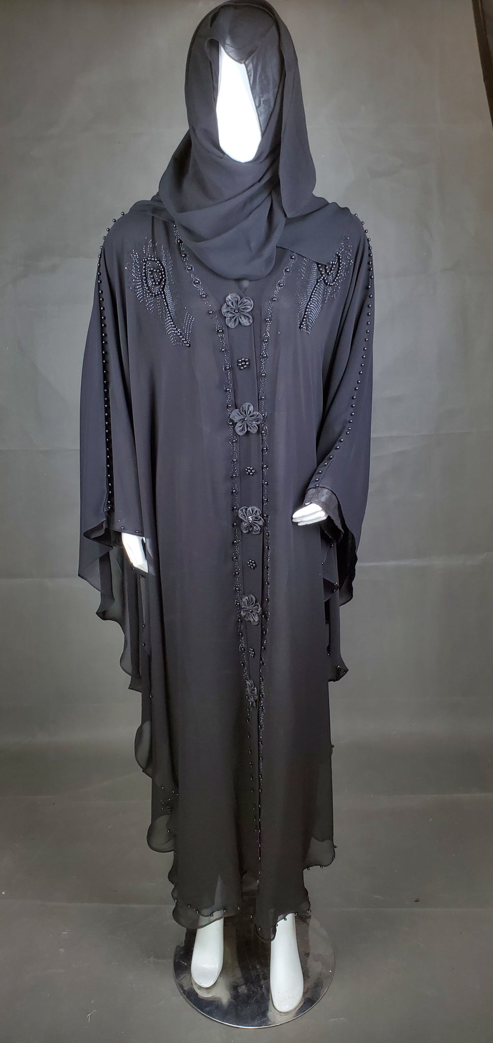 Abaya - Chiffon/Georgette Fabric with Black Stone and Pearl Work