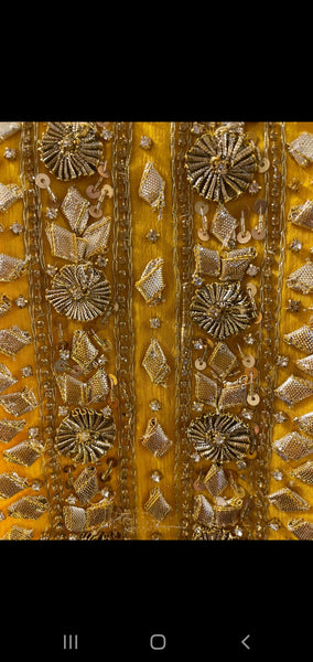 3PC Fancy Dress on Chiffon Fabric with Dhaka Pajama - Yellow