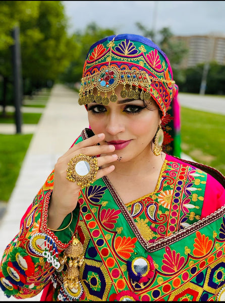 Afghan Fashion - 3 PC Green/Pink in Medium - Includes Jewelery, Khussa and Accessories!